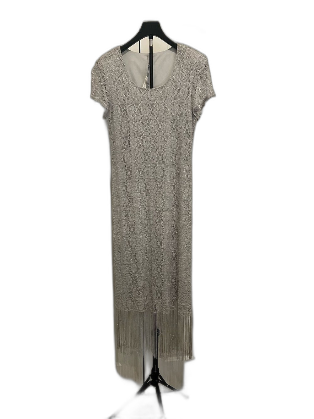 Jessica Howard Petite 14 Silver Metallic Crochet Fringe Dress